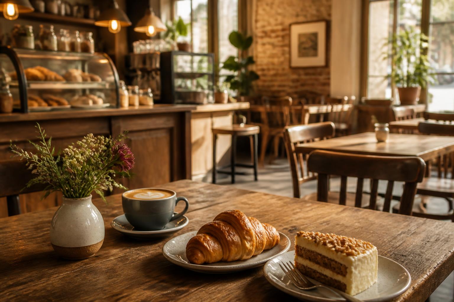 Cosy independent cafe interior with coffee and cakes