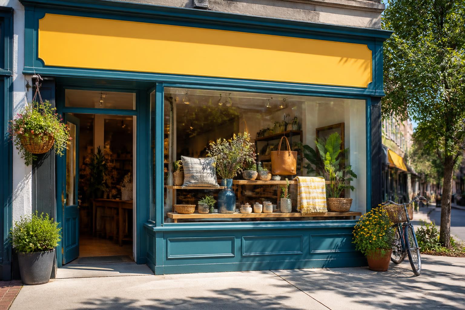 Bright independent local shop storefront