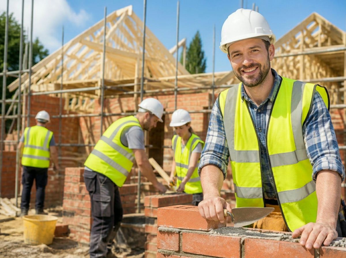 Construction workers on a residential building site
