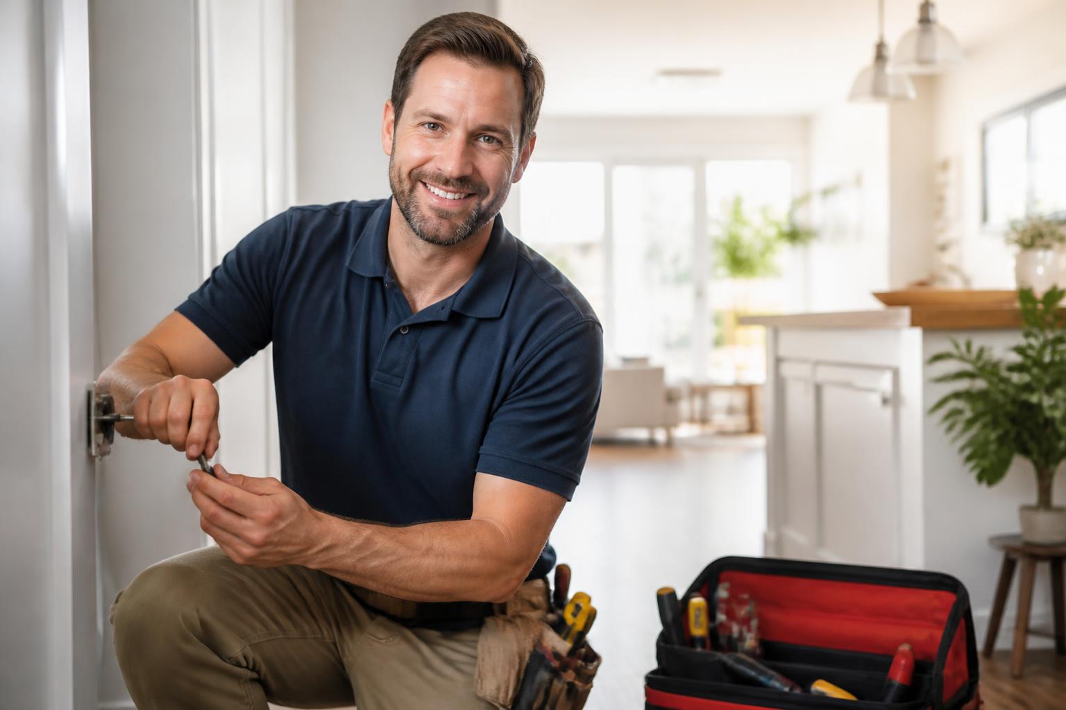 Handyman with toolbox doing a home repair